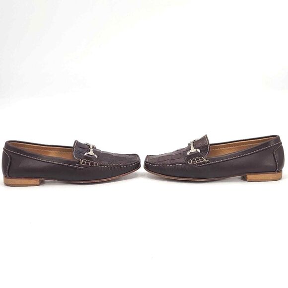 Maggio & Rossetto Brown Leather Croc Embossed Loafers Flats Womens Shoe Size 6 - Picture 2 of 8